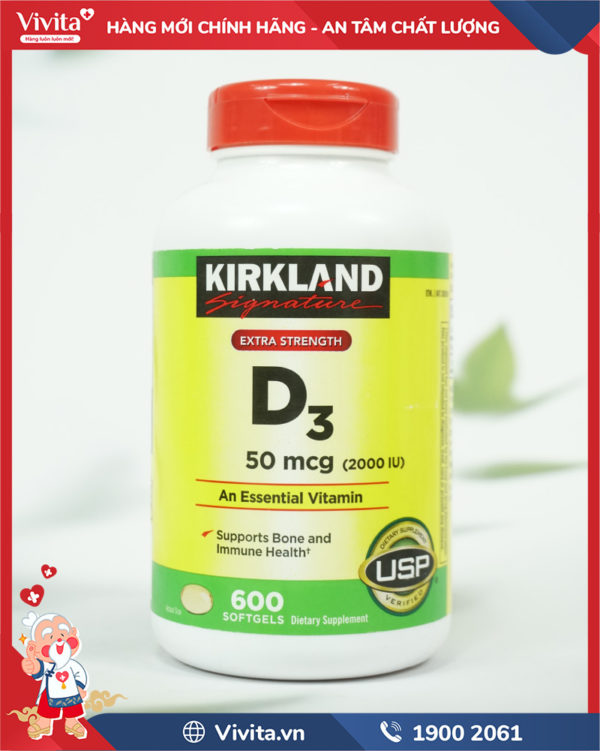 Kirkland Vitamin D3 50mcg (2000IU) hỗ trợ bảo vệ xương khớp