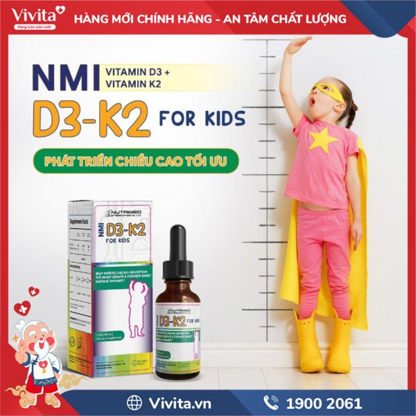 NMI D3K2 For Kids Mỹ chai 30ml hỗ trợ tăng chiều cao