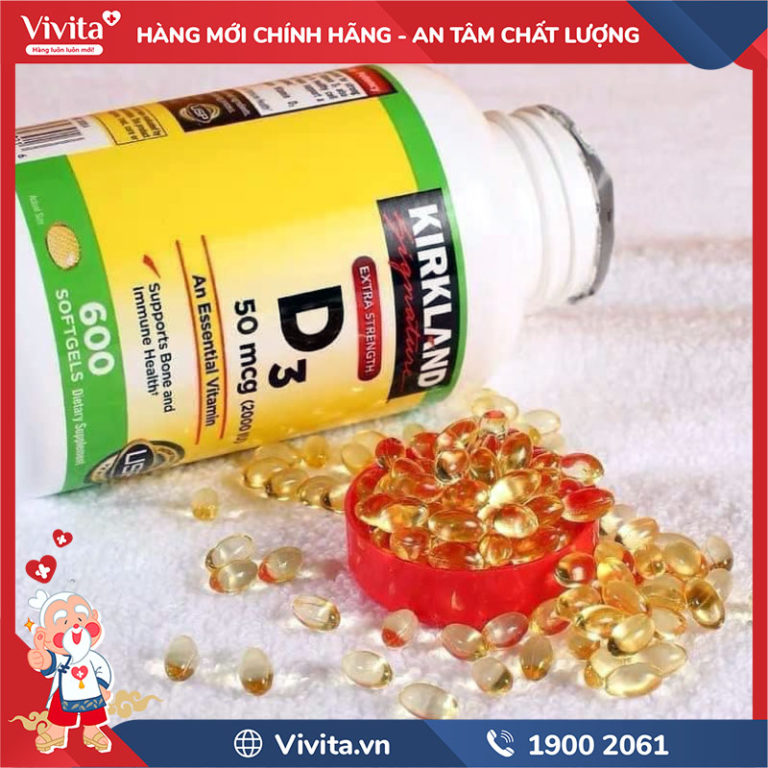 Kirkland Vitamin D3 50mcg (2000IU) hỗ trợ bảo vệ xương khớp