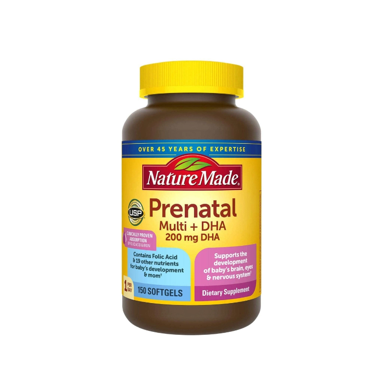 Nature Made Prenatal Multi DHA Mỹ Viên Uống Hỗ Trợ Bổ Sung Vitamin Tổng Hợp Cho Bà Bầu (Hộp 150 viên)