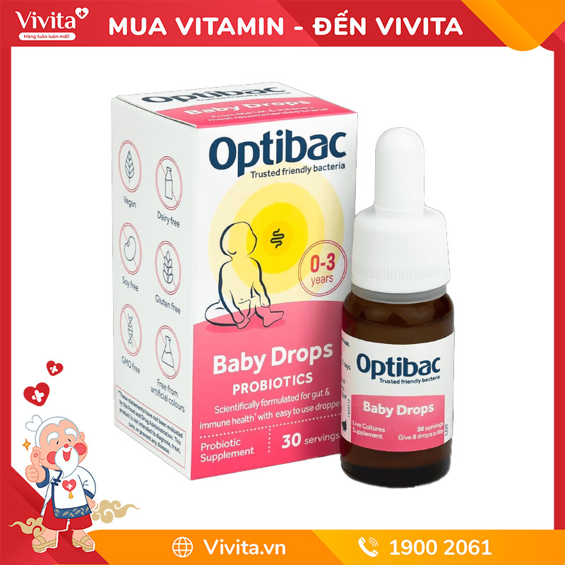 Optibac Baby Drops – Men Vi Sinh Cho Bé Từ 0 – 3 Tuổi Hộp 10ml