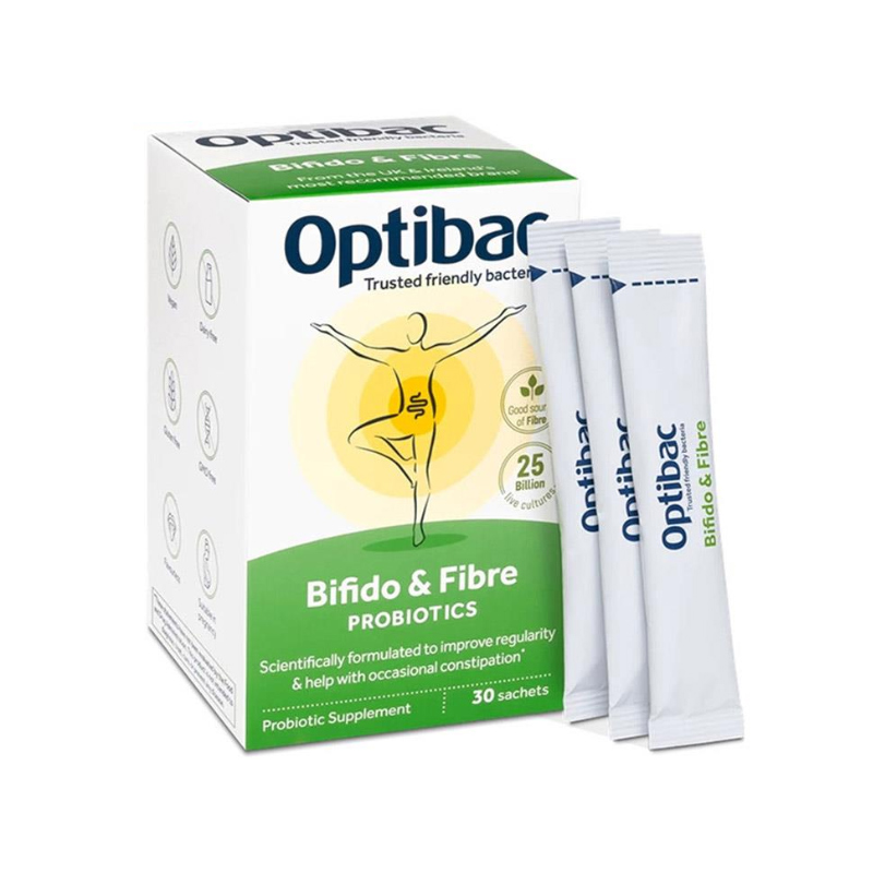 Optibac Bifido & Fibre Probiotics Anh Quốc Men vi sinh Hỗ Trợ Giảm Táo Bón Và Bổ Sung Chất Xơ (Hộp 30 Gói)