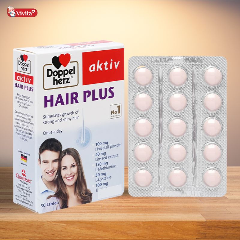 Viên uống Doppelherz Hair Plus của Đức hỗ trợ kích thích mọc tóc