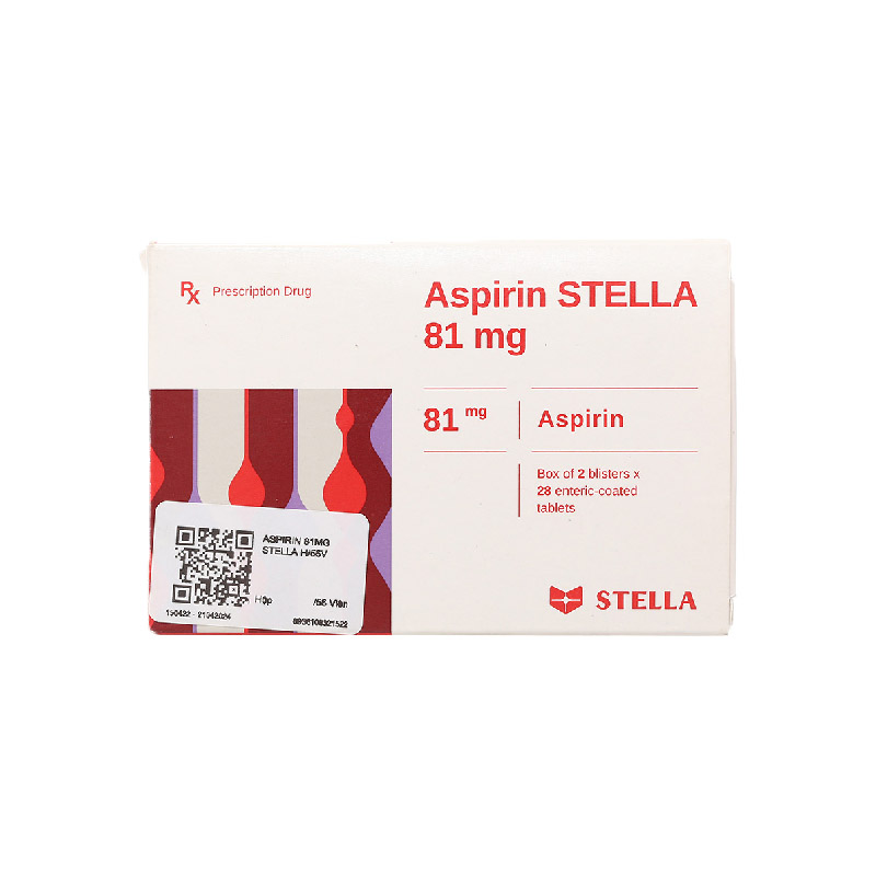Thuốc ngừa đột quỵ, nhồi máu cơ tim Aspirin Stella 81mg | Hộp 56 viên