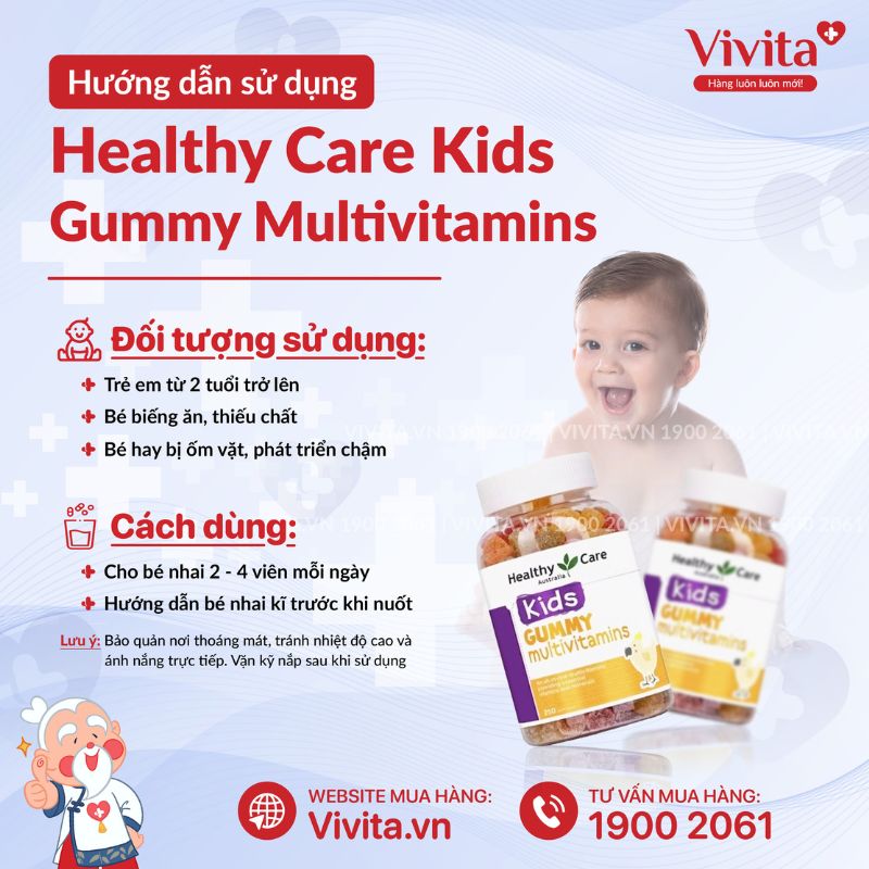 Kẹo dẻo vitamin cho bé của Úc Healthy Care Kids Gummy Multivitamins (250 Viên)
