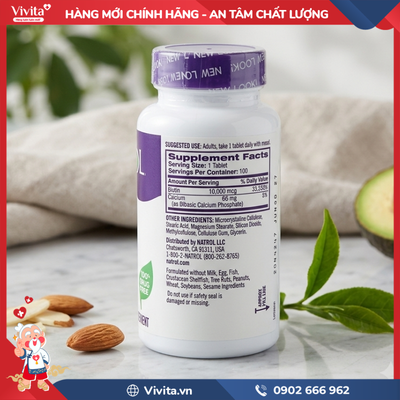 Thành phần trong Natrol Biotin 10.000mcg Maximum Strength
