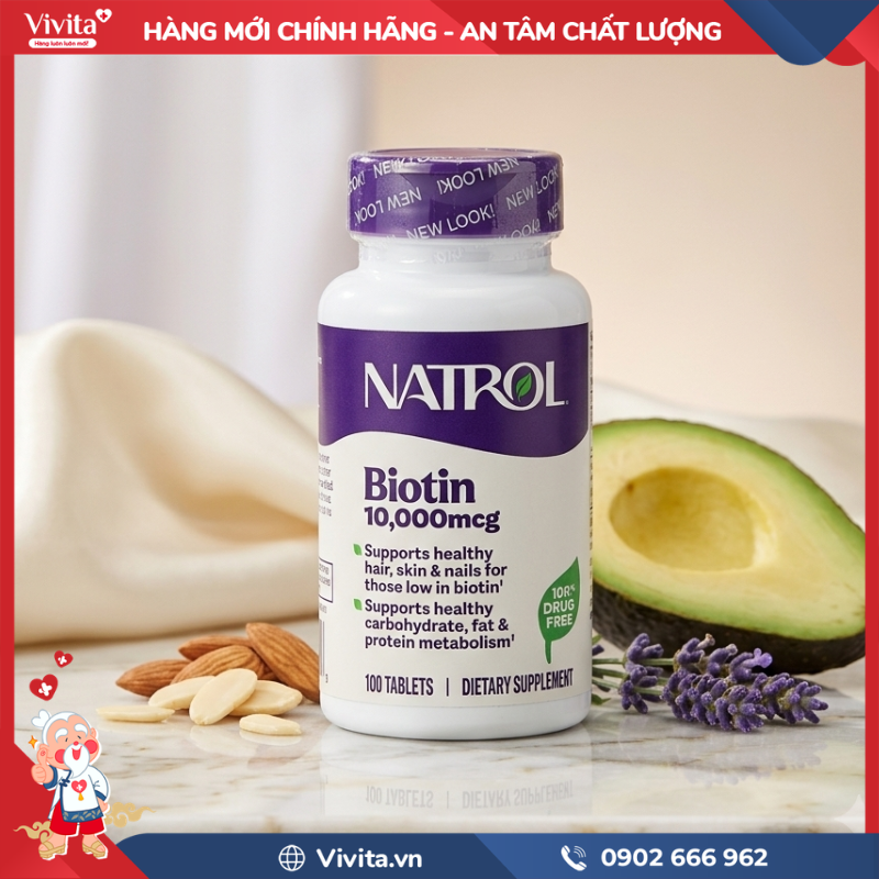Viên uống hỗ trợ mọc tóc Natrol Biotin 10.000mcg Maximum Strength là gì?