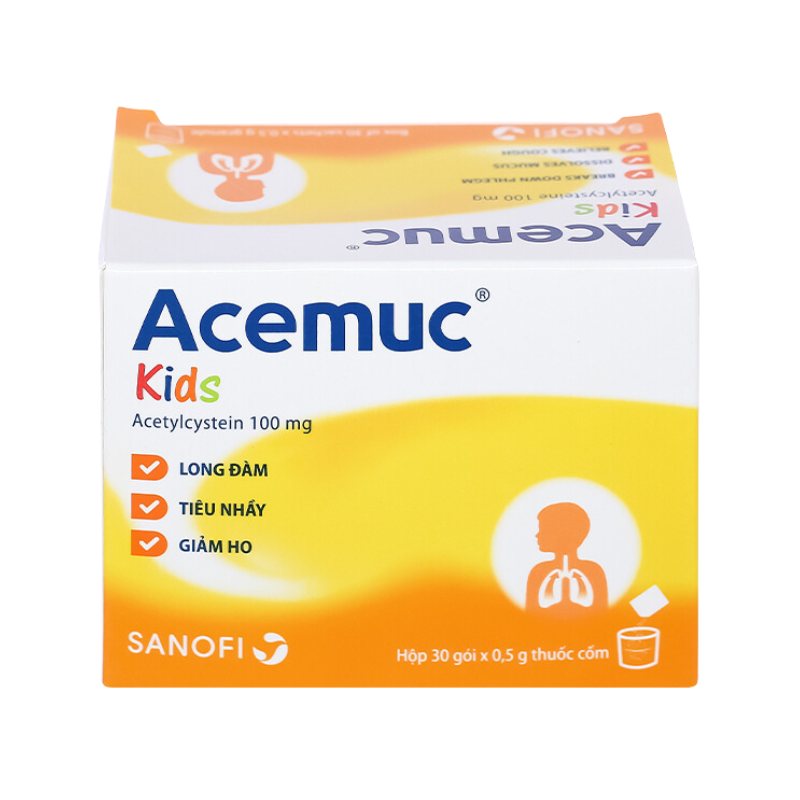 Thuốc cốm tan đàm Acemuc Kids 100mg | Hộp 30 gói