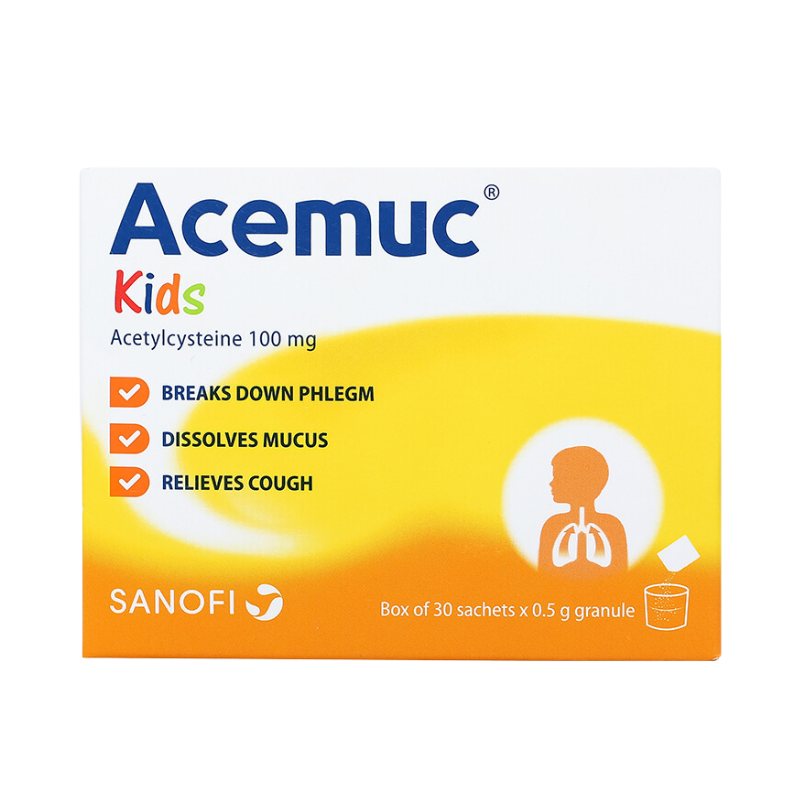 Thuốc cốm tan đàm Acemuc Kids 100mg | Hộp 30 gói