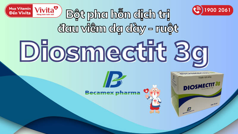 Bột pha hỗn dịch trị đau viêm dạ dày - ruột Diosmectit 3g