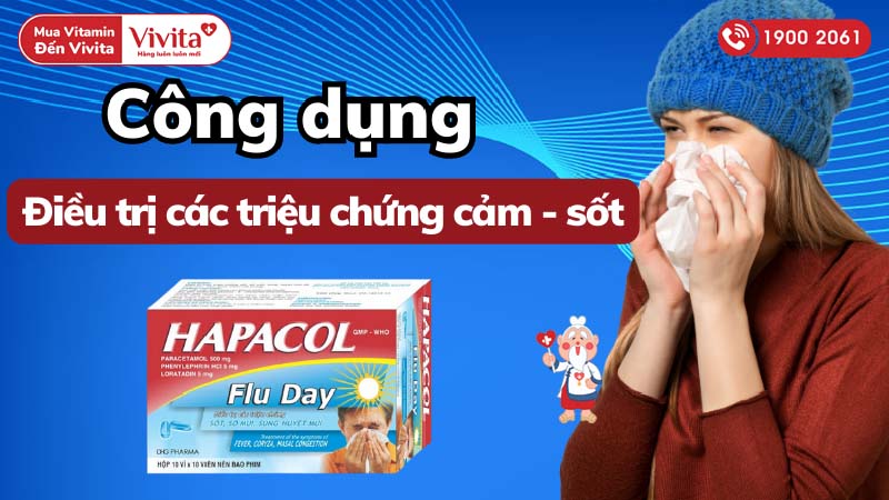 Công dụng (Chỉ định) của thuốc trị cảm cúm, giảm đau, hạ sốt Hapacol Flu Day