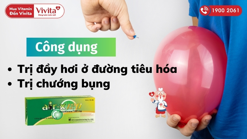 Công dụng (Chỉ định) của thuốc trị đầy hơi, khó tiêu Air-X 120