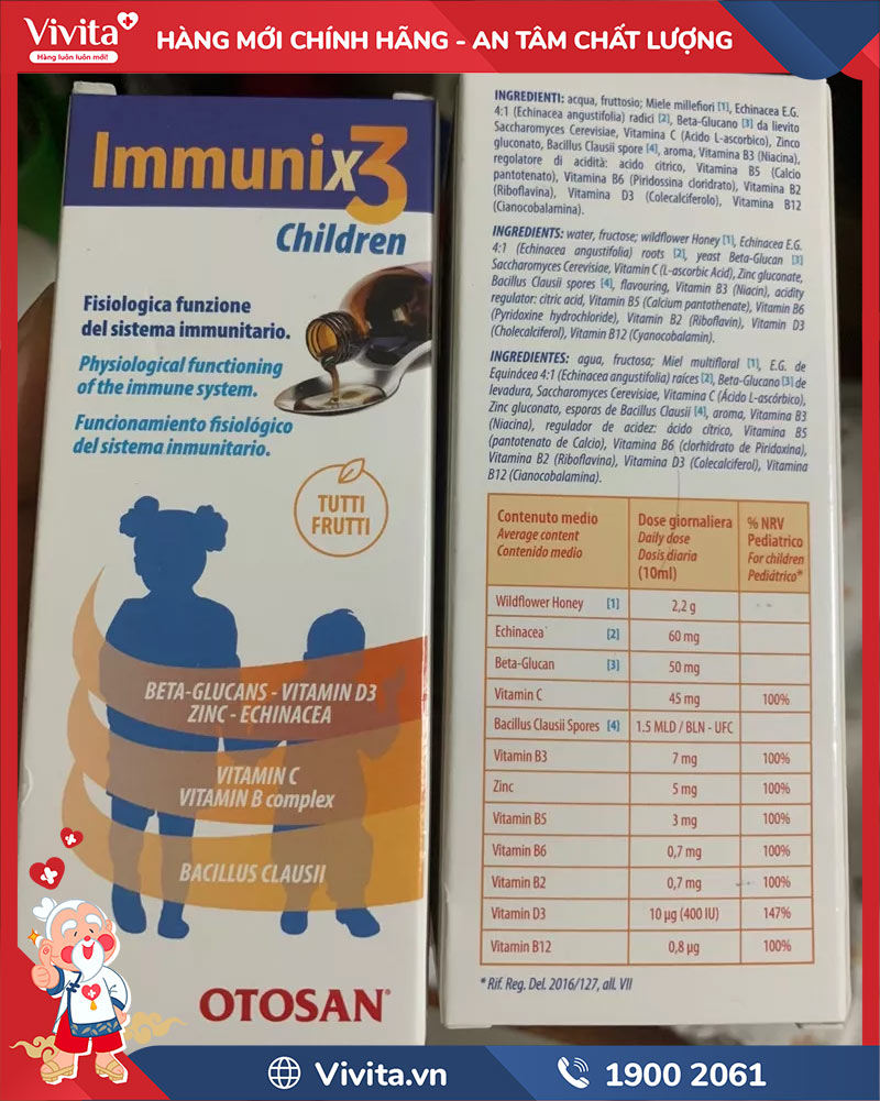 lưu ý khi sử dụng otosan immunix3 children