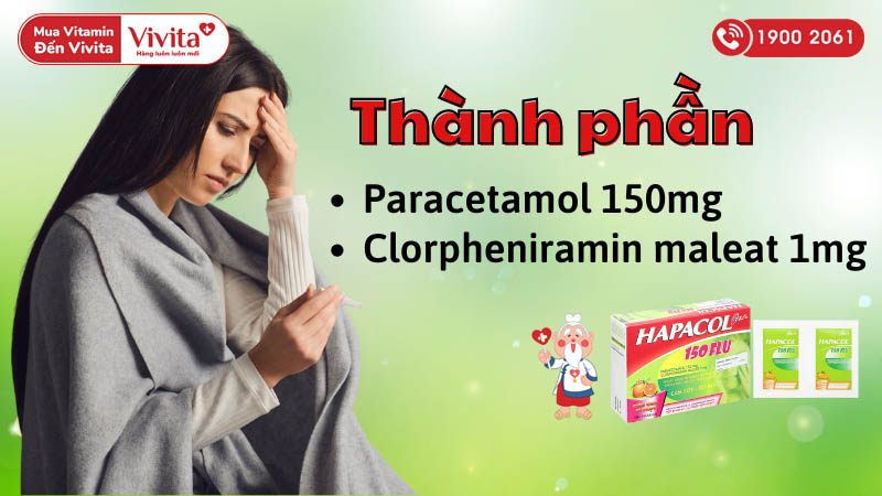 Thành phần của thuốc cốm giảm đau, hạ sốt Hapacol 150 Flu