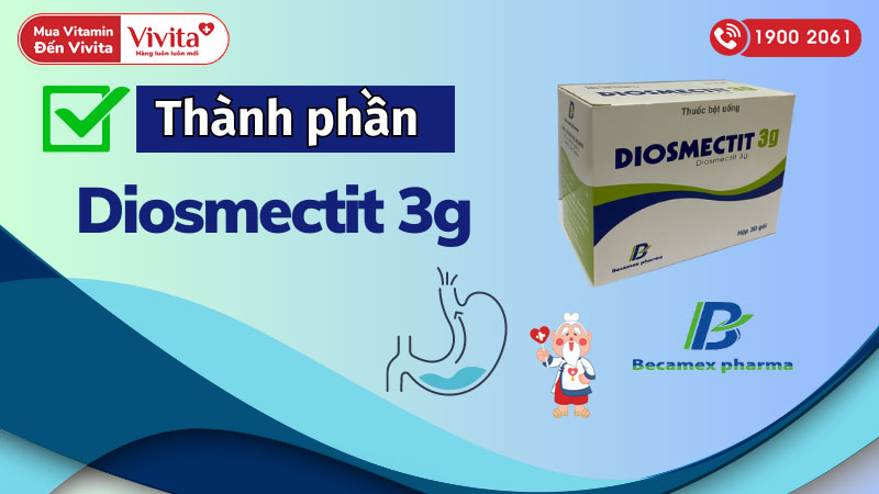 Thành phần của bột pha hỗn dịch trị đau của viêm dạ dày - ruột Diosmectit 3g