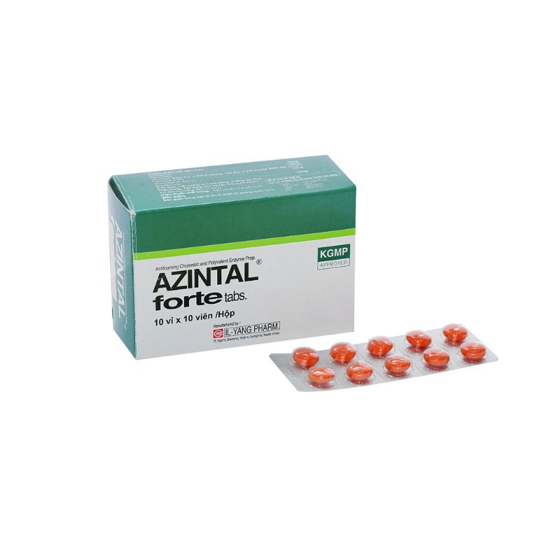 Thuốc trị đầy hơi, khó tiêu Azintal Forte Tabs |  Hộp 100 viên