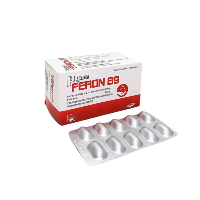 Thuốc phòng ngừa thiếu máu thai kỳ Pyme Feron B9 | Hộp 100 viên