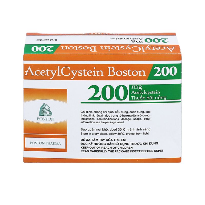 Thuốc trị ho có đàm Acetylcystein Boston 200 | Hộp 30 gói