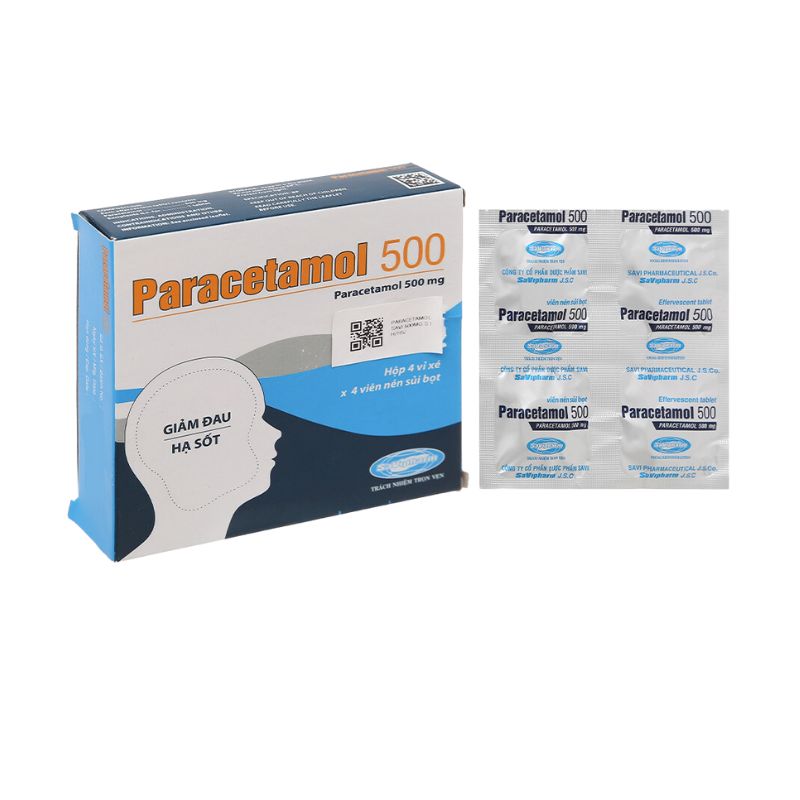 Viên sủi giảm đau, hạ sốt Paracetamol 500 SaVipharm | Hộp 16 viên