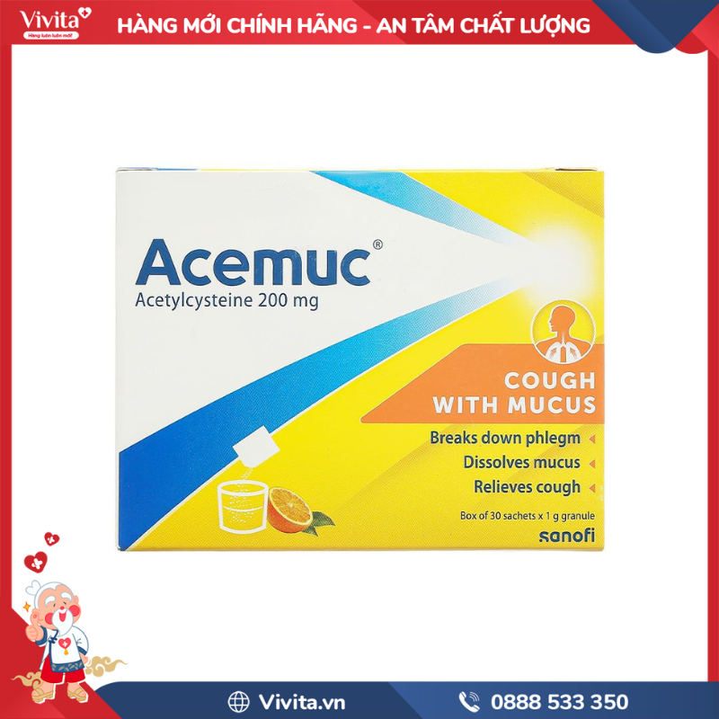 Thuốc cốm long đờm cho trẻ em Acemuc Kids 200mg