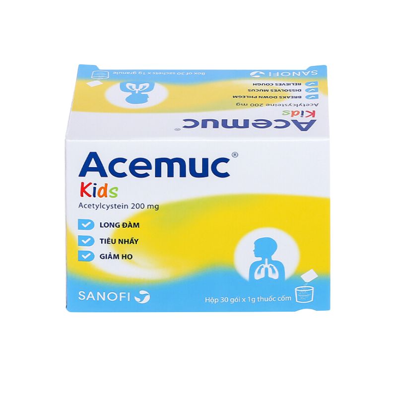 Thuốc cốm long đờm cho trẻ em Acemuc Kids 200mg | Hộp 30 gói