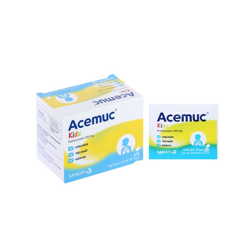 Thuốc cốm long đờm cho trẻ em Acemuc Kids 200mg | Hộp 30 gói