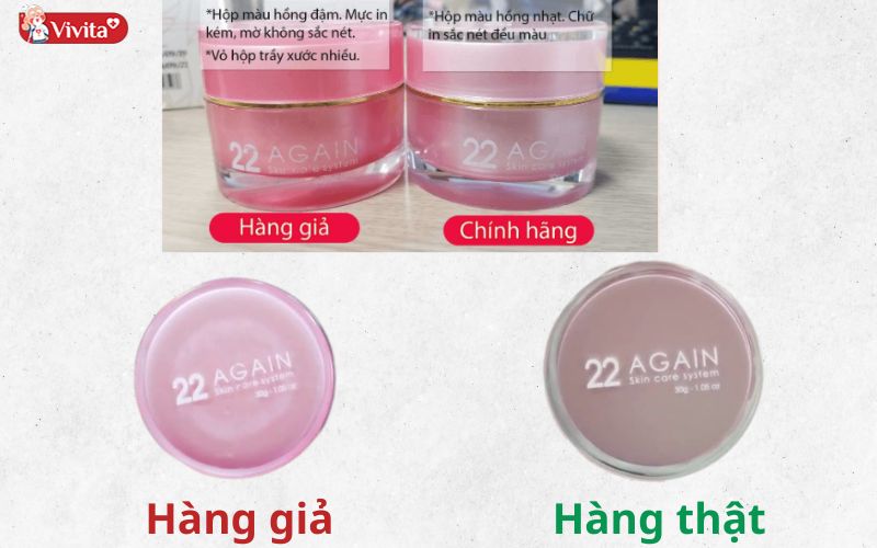 Các đặc điểm trên bao bì để phân biệt 22 Again thật giả.