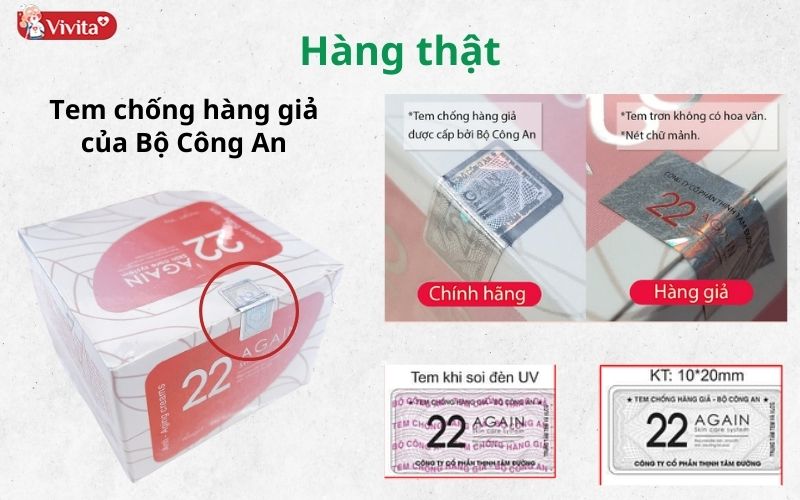 Phân biệt 22 Again thật giả bằng cách kiểm tra tem chống hàng giả trên hộp,