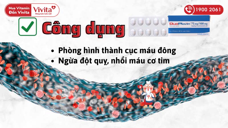 Công dụng (Chỉ định) của thuốc kháng tiểu cầu, phòng ngừa huyết khối DuoPlavin 75mg/100mg