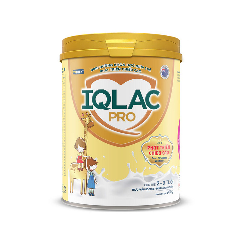 Sữa bột IQLac Pro Hỗ Trợ Tăng Chiều Cao Vượt Trội Cho Trẻ Từ 2 - 9 tuổi Hộp 900g