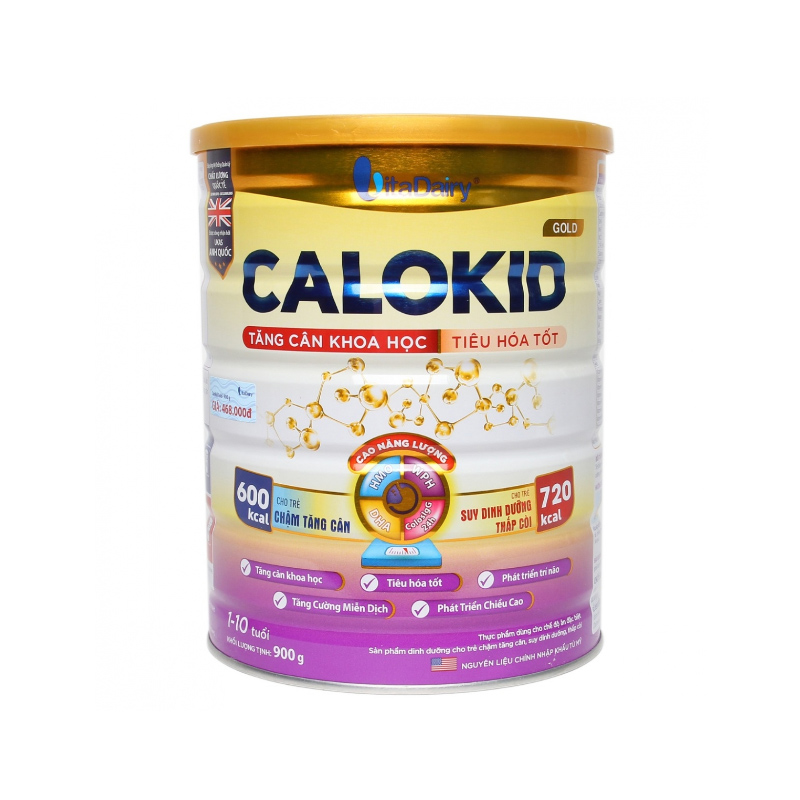 CALOKID Gold Sữa Hỗ Trợ Tăng Cân Khoa Học Cho Trẻ Suy Dinh Dưỡng Thấp Còi 1 - 10 Tuổi Hộp 900g