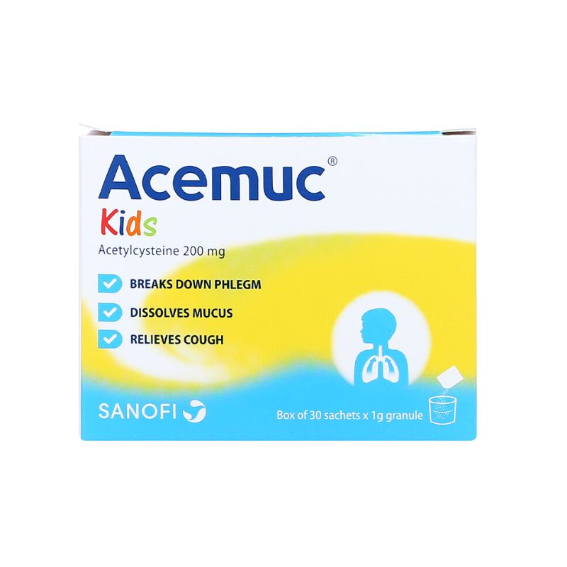 Thuốc cốm long đờm cho trẻ em Acemuc Kids 200mg | Hộp 30 gói
