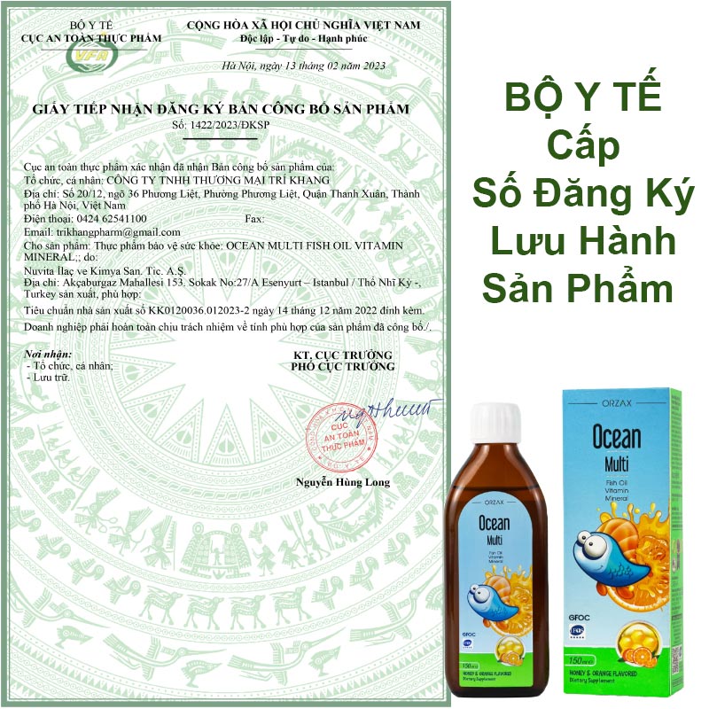Ocean Multi Fish Oil Vitamin Mineral Thổ Nhĩ Kỳ Công Thức Đặc Biệt Hỗ Trợ Nâng Cao SỨc Đề Kháng Phát Triển Toàn Diện Thể Chất Và Trí Tuệ Hộp 150ML