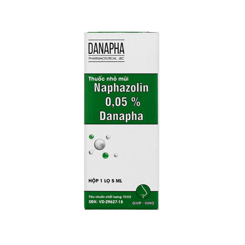 Thuốc nhỏ mũi giảm nghẹt mũi, sung huyết Naphazolin 0.05% Danapha | Chai 5ml