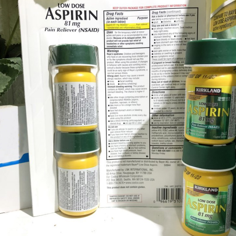 Kirkland Low Dose Aspirin 81mg Giảm Đau Của Mỹ (2x 365 Viên)
