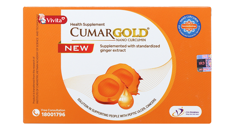 Cumargold được chiết xuất từ Nano Curcumin cùng một số thành phần khác giúp kháng khuẩn và giảm viêm nhiễm, loét dạ dày hiệu quả.
