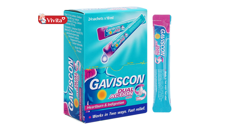 Thuốc giảm đau bao tử cấp tốc Gaviscon được nhiều người sử dụng để giải quyết chứng ợ nóng, ợ chua và giảm đau dạ dày. 