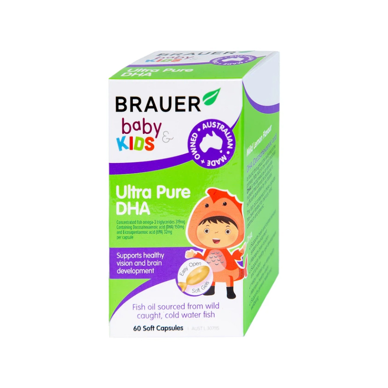 Brauer Baby Kids Ultra Pure DHA Hỗ Trợ Phát Triển Não Bộ Và Sức Khỏe Mắt Hộp 60 Viên