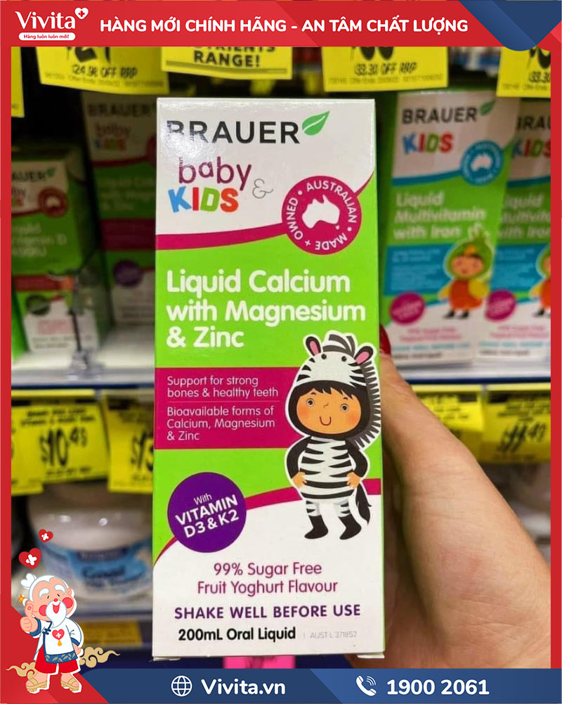 brauer baby & kids liquid calcium with magnesium & zinc chính hãng