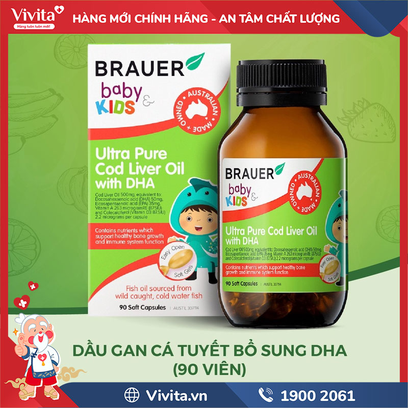 công dụng brauer baby & kids ultra pure cod liver oil with dha