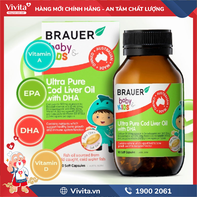 thành phần brauer baby & kids ultra pure cod liver oil with dha
