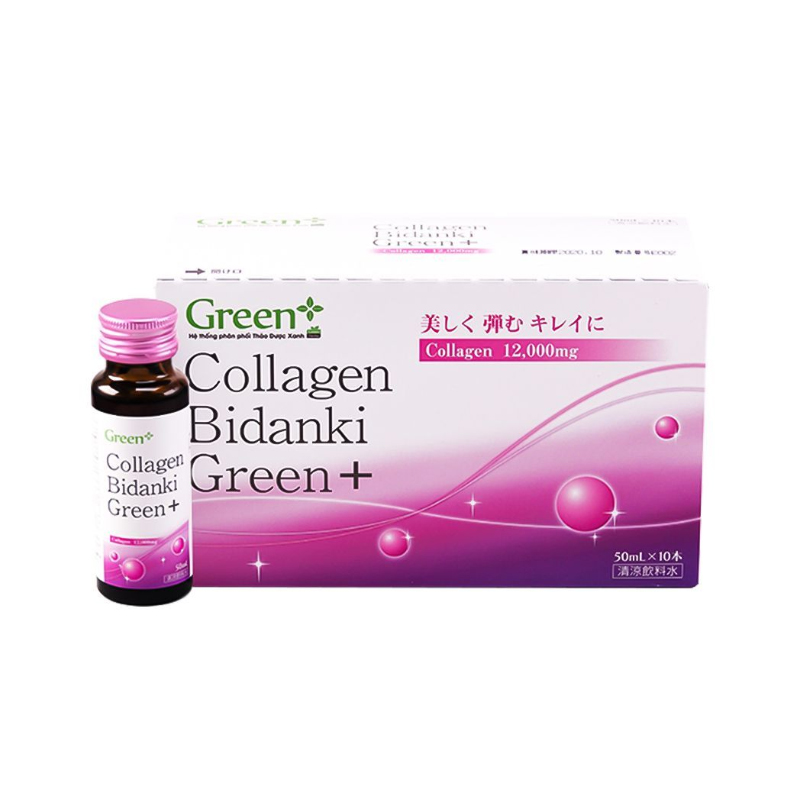 Collagen Bidanki Green+ 12.000mg Hỗ Trợ Chống Lão Hóa, Giúp Làn Da Khỏe Đẹp Hộp 10 Chai x 50ml