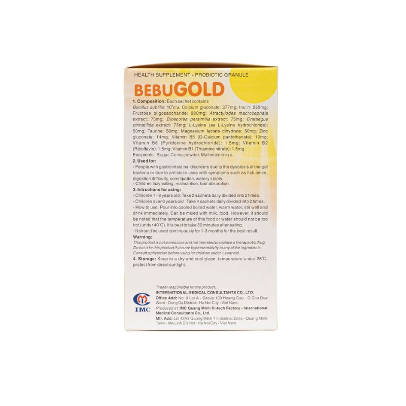 Cốm vi sinh Bebugold Gói pha hỗ trợ tăng cường tiêu hóa, bổ sung vitamin giúp bé ăn ngon ( 15 gói )