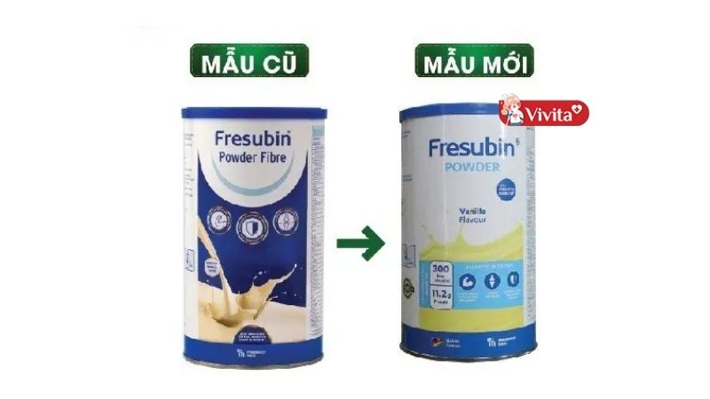 Sữa bột Fresubin Powder Fibre mẫu cũ và mẫu mới hương vani thơm ngon, dễ uống hơn