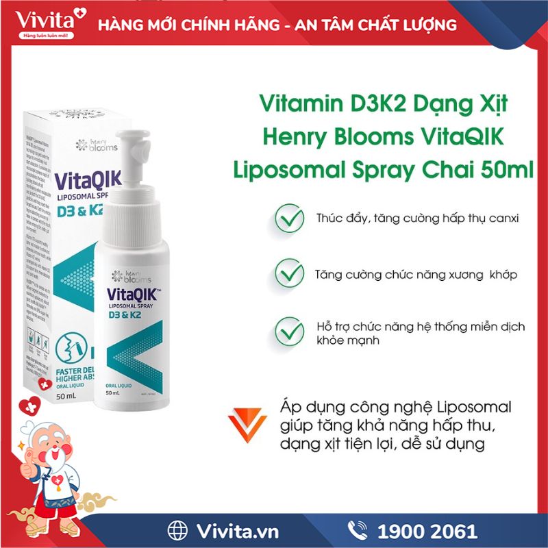 Công dụng của Vitaqik Liposomal Spray D3 & K2