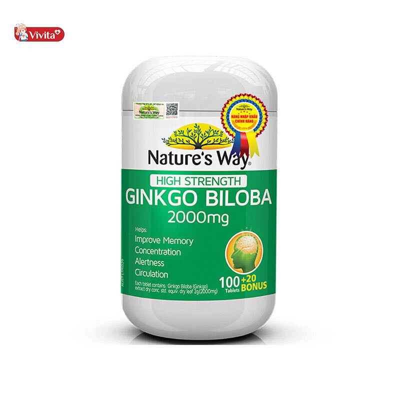 Sản phẩm bổ não Nature’s Way High Strength Ginkgo Biloba 2000mg Úc