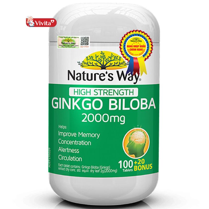 Viên uống bổ não Nature’s Way High Strength Ginkgo Biloba 2000mg Úc