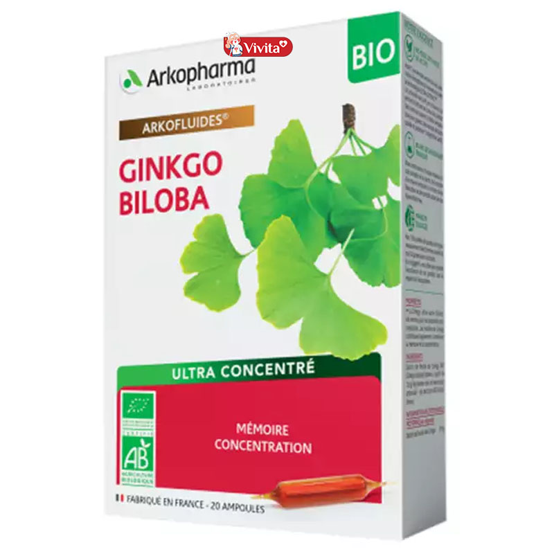 Nước uống bổ não Arkopharma Arkofluides Ginkgo Biloba BIO Pháp