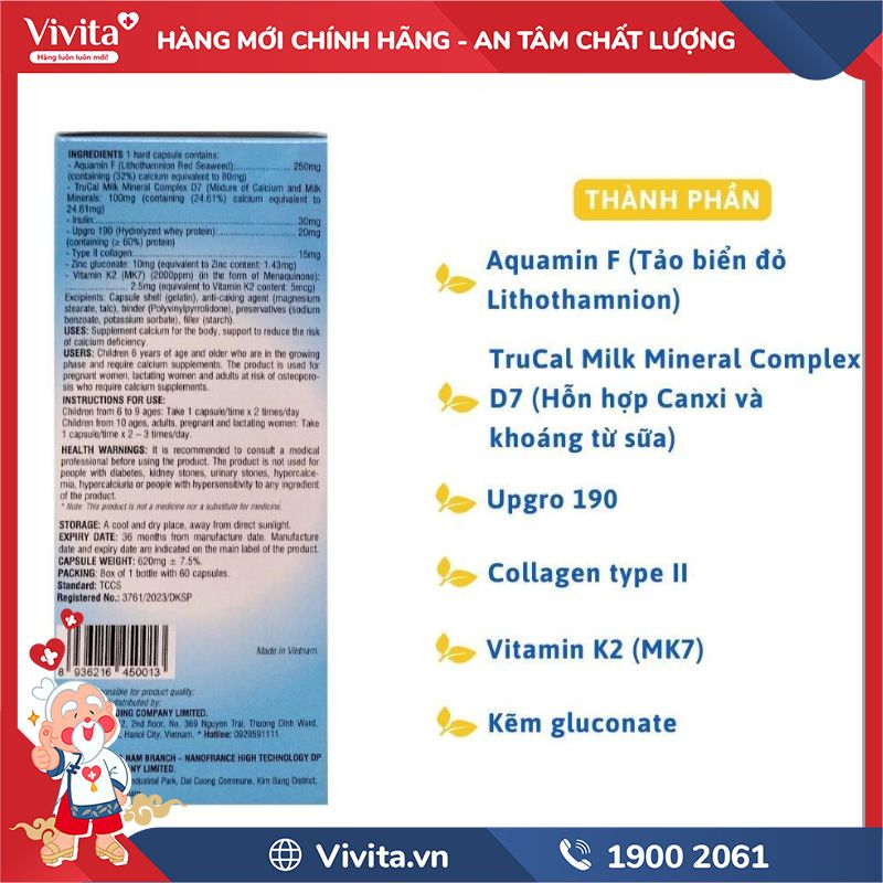 Thành phần của Bộ viên uống Bright Shine và siro Vinpharma Canxi