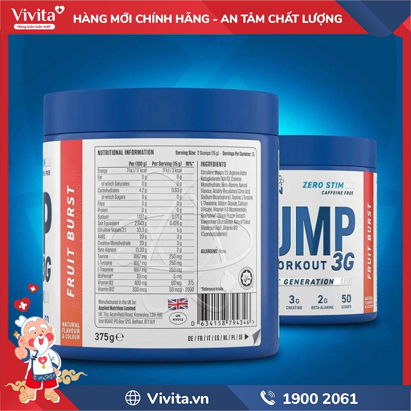 Thành phần của Pump Pre-Workout 3G